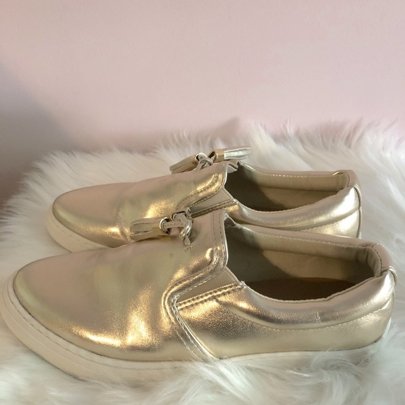 Gold~White Tassle Sneaker Loafers - Picture 2 of 4